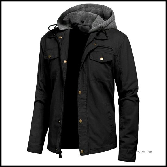 Other - Canvas Military Field Jacket Casual Outerwear Removable Hood Utility Style